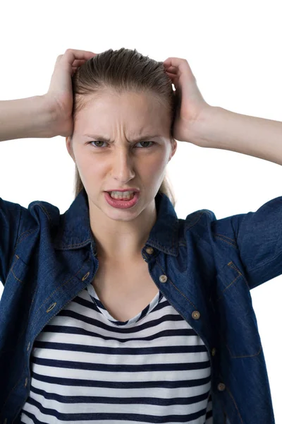 Frustrated teenage girl scratching her head — Stock Photo, Image
