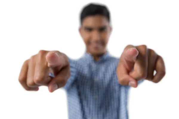 Homem gesticulando contra fundo branco — Fotografia de Stock