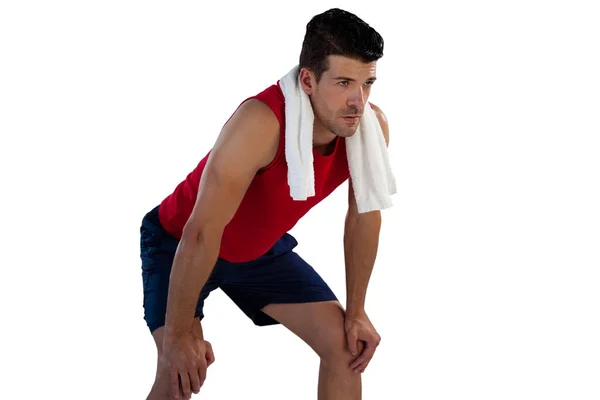 Sportsman with napkin looking away — Stock Photo, Image