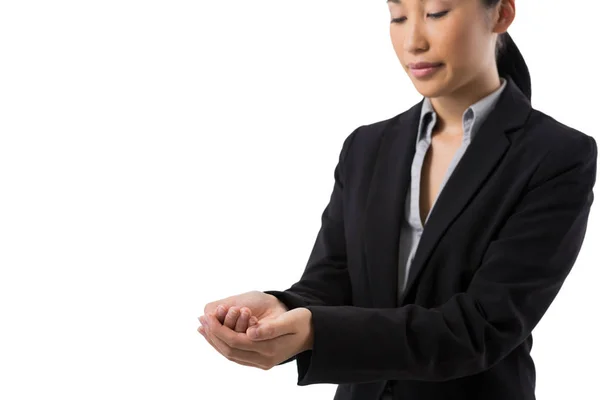 Businesswoman with hand cupped — Stock Photo, Image