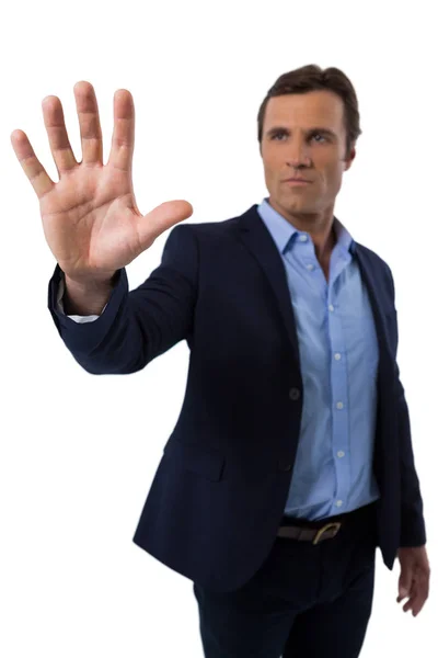 Businessman touching the invisible screen — Stock Photo, Image