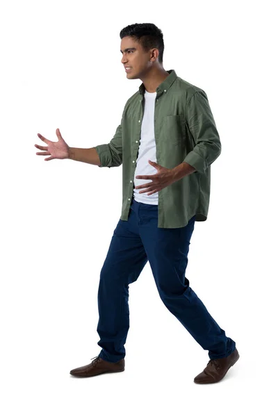 Man gesturing against white background — Stock Photo, Image