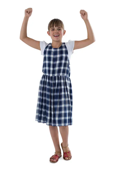 Cute girl gesturing against white — Stock Photo, Image