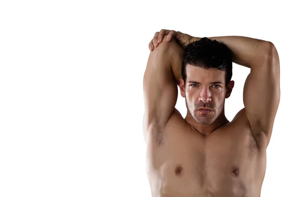 Determinato giocatore di sport a torso nudo stretching mani — Foto Stock