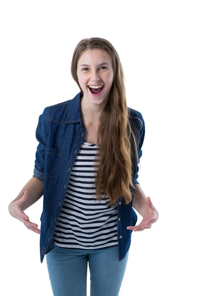 Nadšená dospívající dívka stojící — Stock fotografie