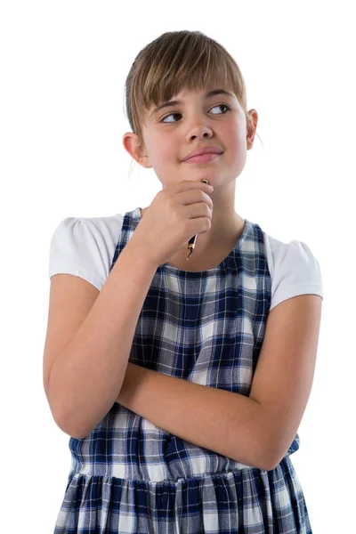 Menina de pé contra fundo branco — Fotografia de Stock