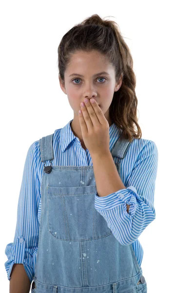 Teenage girl standing against white — Stock Photo, Image