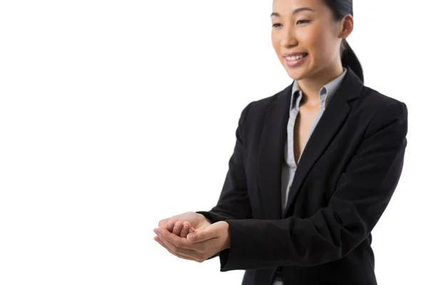 Businesswoman with hand cupped — Stock Photo, Image