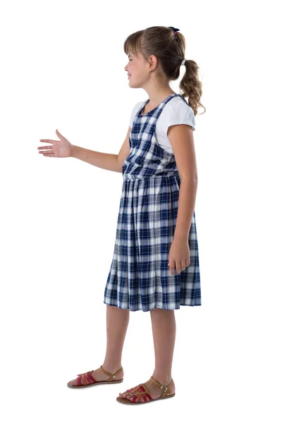 Girl offering handshake on white — Stock Photo, Image