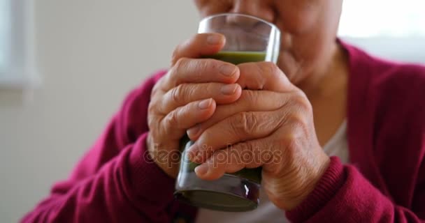 Senior mulher tomando suco — Vídeo de Stock