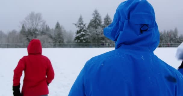 Pareja jugando con bola de nieve — Vídeo de stock