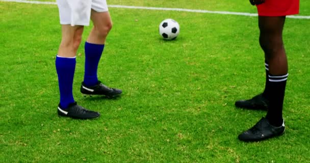 Dois jogadores de futebol apertando as mãos — Vídeo de Stock