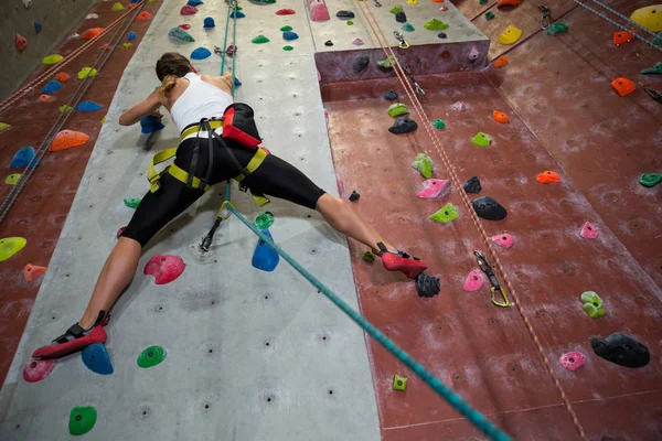 Donna che pratica arrampicata su roccia — Foto Stock