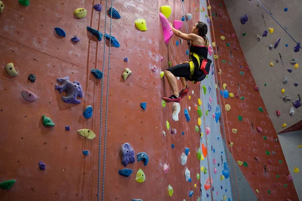 Donna che pratica arrampicata su roccia — Foto Stock