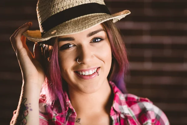 Smiling woman in hat — Stock Photo, Image