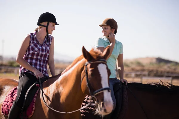 Feminino amigos cavalo equitação — Fotografia de Stock