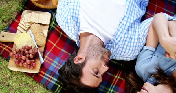 Пара лежащих на одеяле для пикника — стоковое видео