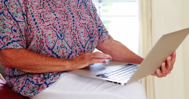 Женщина делает видеозвонок на ноутбуке — стоковое видео