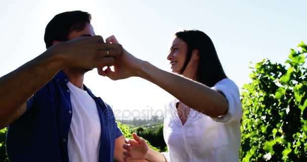 Romantisches Paar tanzt auf einem Weinberg — Stockvideo
