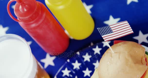 Snacks and drink  decorated with 4th july theme — Stock Video