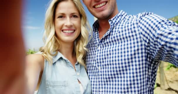Portrait de couple heureux jouissant dans le vignoble — Video