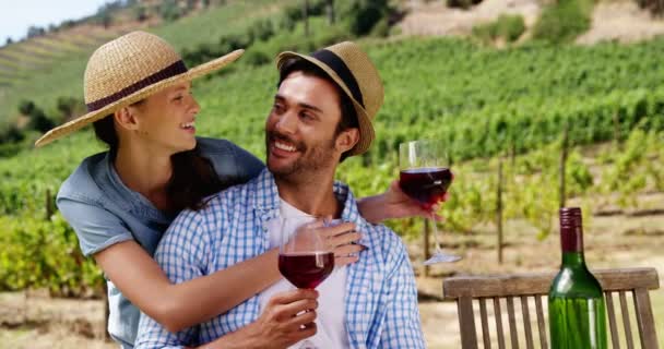 Paar beim Wein auf dem Bauernhof — Stockvideo
