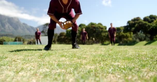 Бейсболисты во время тренировки — стоковое видео