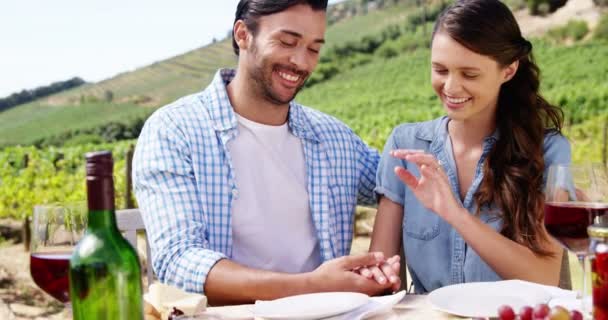 Romantic couple in love at a vineyard — Stock Video