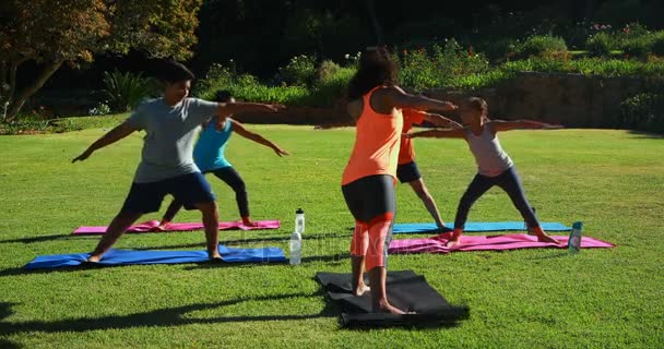 Instructeur de yoga instruisant les enfants dans l'exercice — Video