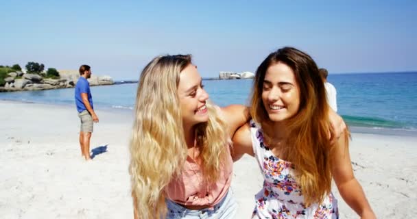 Vrienden genieten van samen op strand — Stockvideo