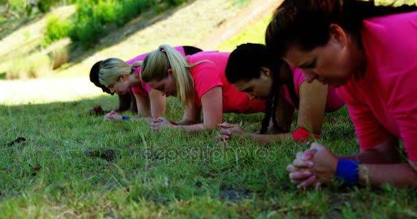 Femmes faisant de l'exercice pendant le parcours d'obstacles — Video