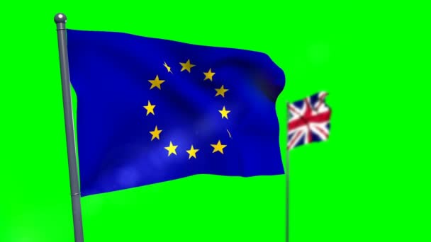 Bandeira da União e bandeira europeia acenando — Vídeo de Stock