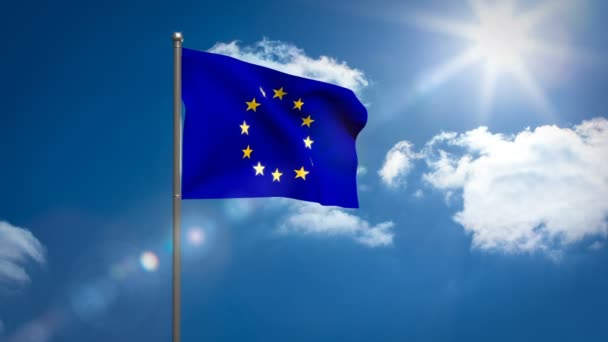 European flag against sky on a sunny day — Stock Video