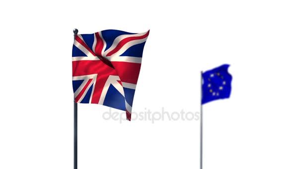 Bandera de la Unión y bandera europea ondeando — Vídeos de Stock