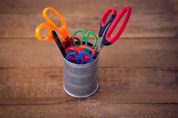 Scissors in desk organizer — Stock Photo, Image