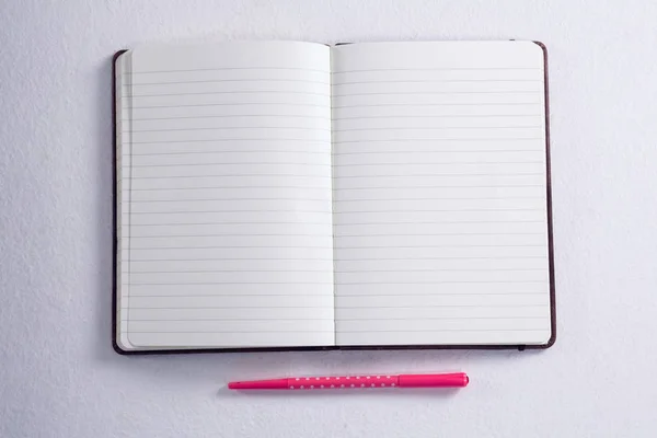 ペンとオープン日記のオーバーヘッド — ストック写真