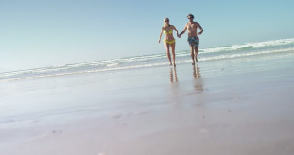 Pareja divirtiéndose juntos en la playa — Vídeos de Stock