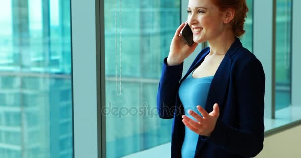 Mobiltelefonon beszélő női ügyvezető — Stock videók
