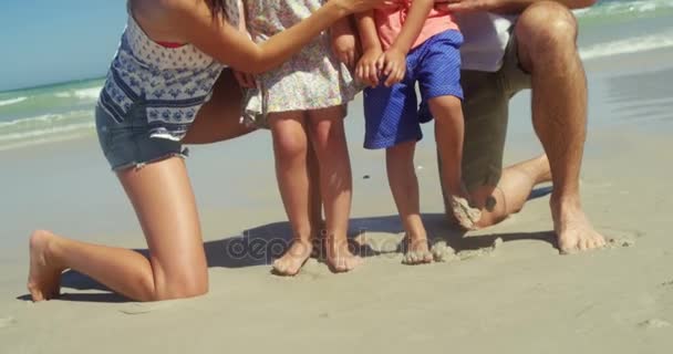 Familie plezier op strand — Stockvideo