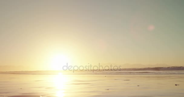 Femme courant avec écharpe à la plage — Video