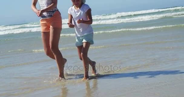 Madre e hija caminando en la playa — Vídeo de stock