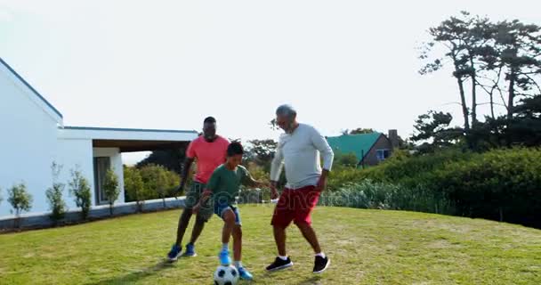 Ο γιος του πατέρα και ο παππούς παίζοντας ποδόσφαιρο — Αρχείο Βίντεο
