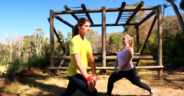 Femmes faisant de l'exercice pendant le parcours d'obstacles — Video