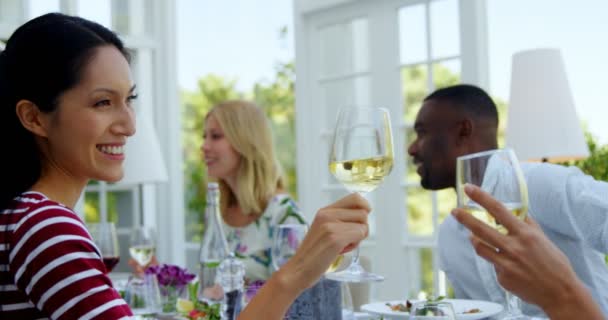 Friends toasting glasses of wine — Stock Video