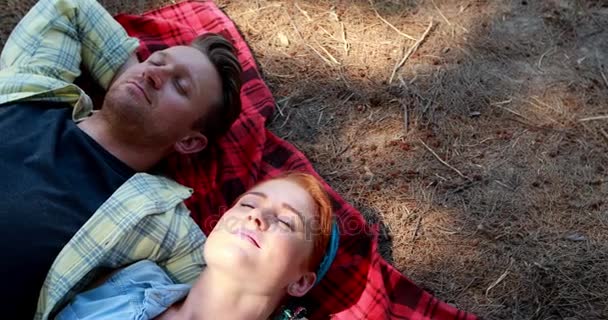 Par liggande på filt i olivgård — Stockvideo