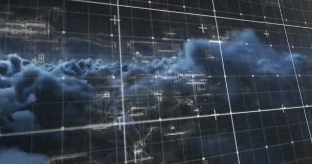 Binaire code tegen wolken tijdens nacht — Stockvideo