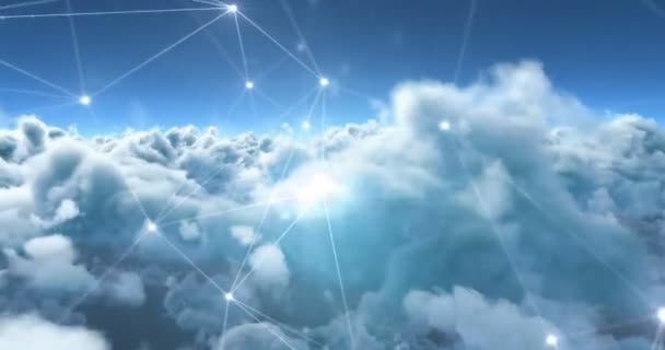 Binary codes and lines against white clouds — Stock Video