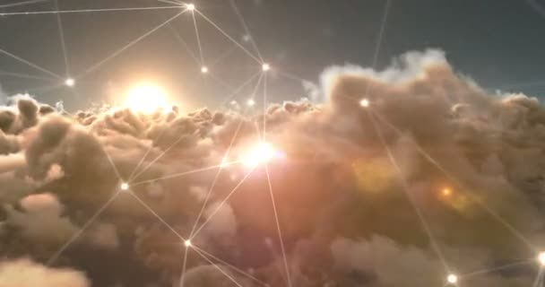 Binära koder och linjer mot vita moln — Stockvideo