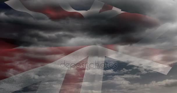 Флаг Англии, размахивающий над небом и облаками — стоковое видео