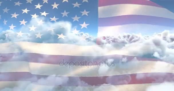 Flagga i USA viftar mot himmel och moln — Stockvideo